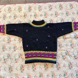 Forenza Vintage Black Speckled Knit Sweater Multicolor Accents - Medium